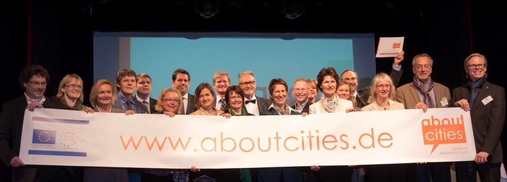 Pressekonferenz der about cities am 17. M&auml;rz 2014 in Hannover mit Vertretern der teilnehmenden St&auml;dte und Olaf Lies (Er war von Februar 2013 bis November 2017 Nieders&auml;chsischer Minister f&uuml;r Wirtschaft, Arbeit und Verkehr).