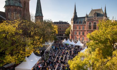 Luftblick auf den Rathausmarkt zur Veranstaltung "Hallo Grünkohl".