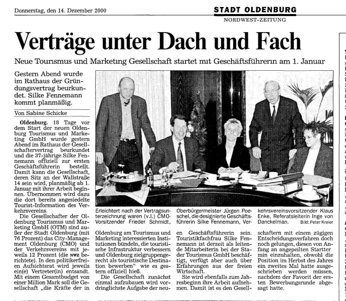 Zeitungsartikel in der Nordwest-Zeitung vom 14. Dezember 2000.