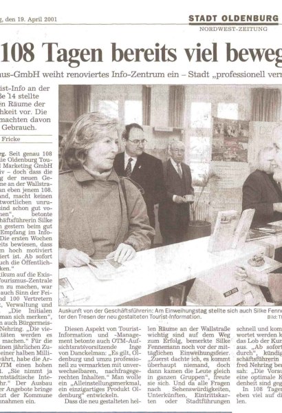 Zeitungsartikel Nordwest-Zeitung vom 19. April 2001.